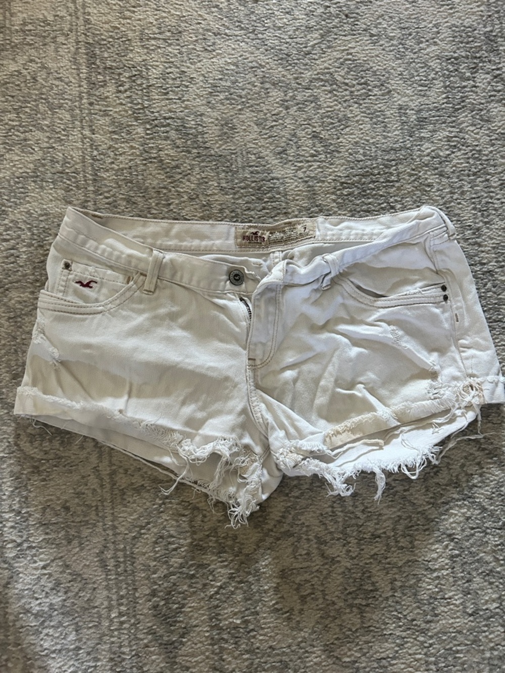 Hollister White Distressed Low-Rise Denim Shorts